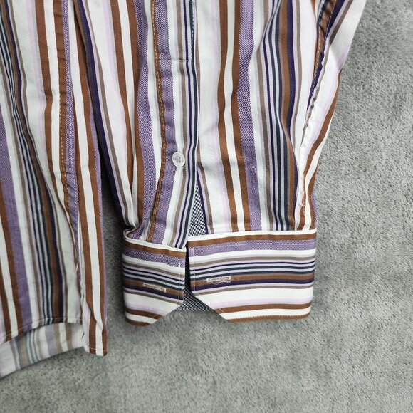 Men's Bugatchi Uomo Multicolor Striped Shirt Long Sleeve Button Down Size L - Picture 5 of 14